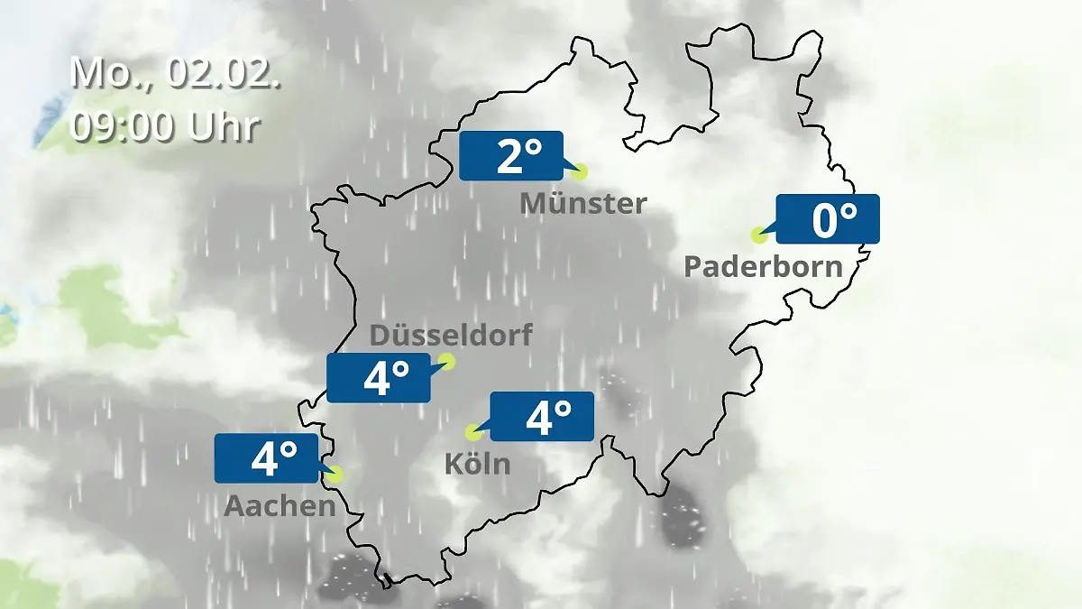 Nordrhein-Westfalen: Wie wird das Wetter? Regen- und Wolkenfilm für Köln, Düsseldorf und Münster