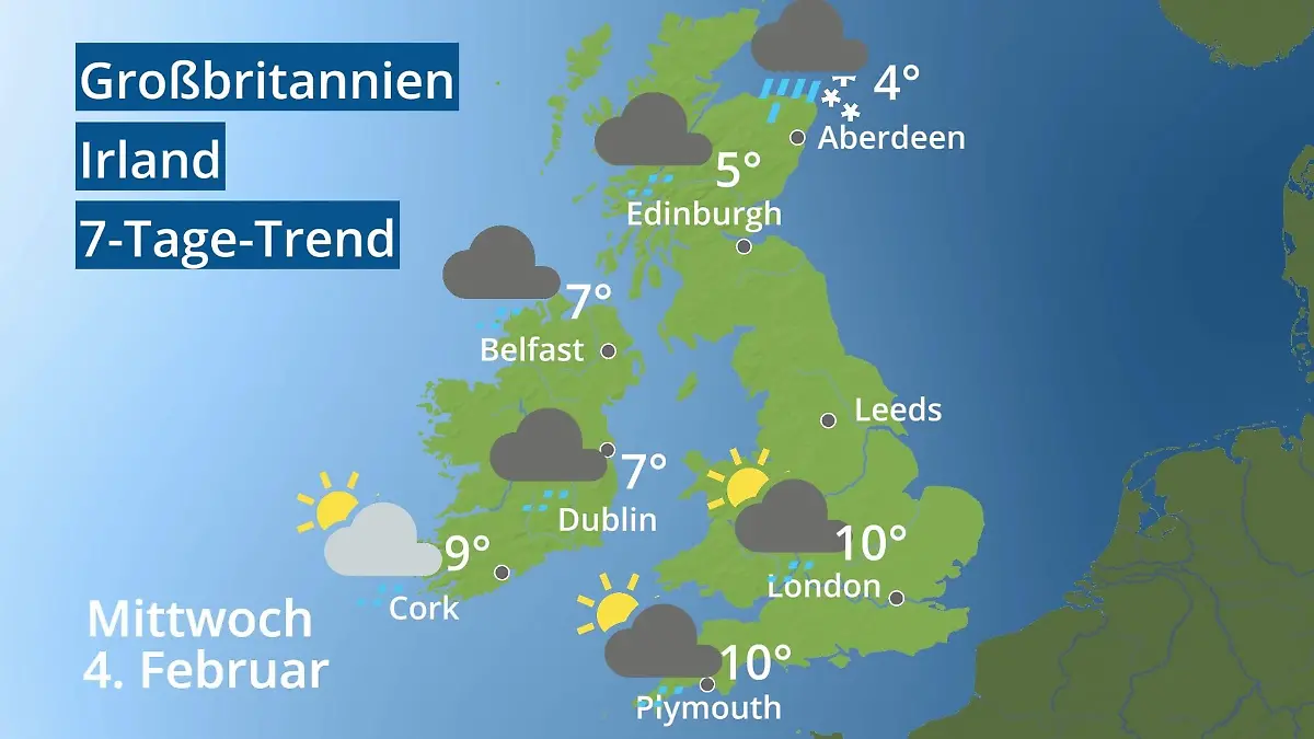 England, Schottland, Wales: Wie wird das Wetter? Video 7-Tage-Trend: Großbritannien und Irland