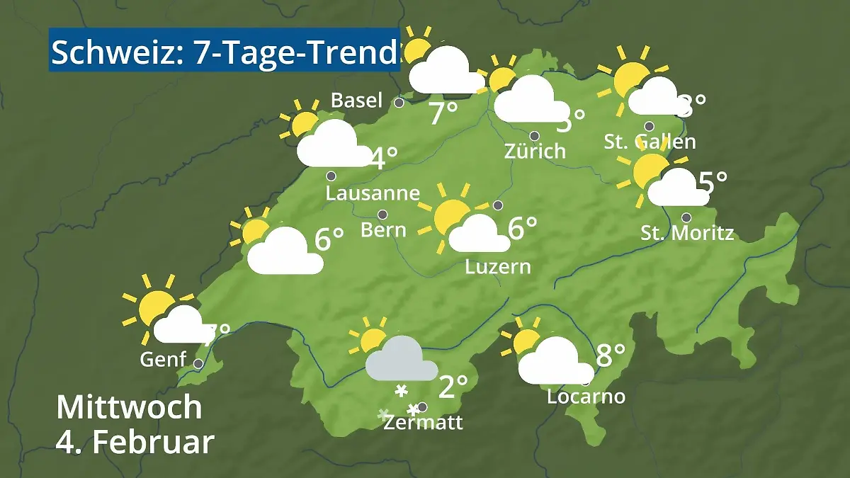 Schweiz: Wie wird das Wetter? Video 7-Tage-Trend: Bern, Basel, Genf, Zürich