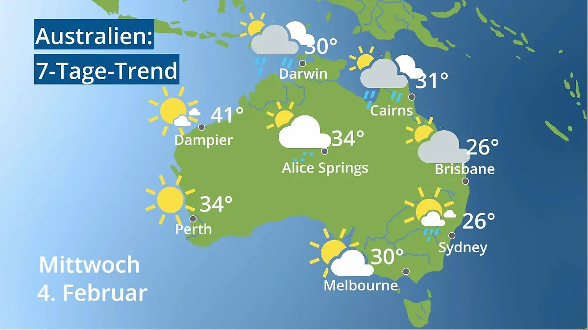 Australien: Wie wird das Wetter? Video 7-Tage-Trend: Sydney, Melbourne, Perth