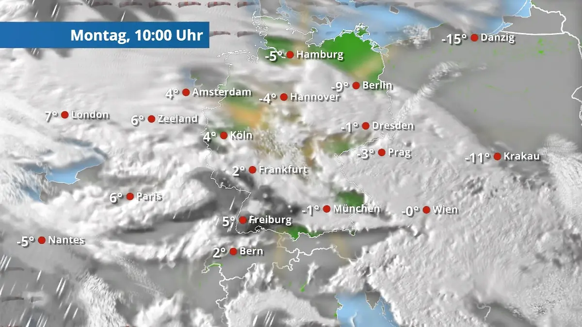 Schnee, Regen, Glätte - von Westen wiederholt Niederschläge Der Regen- und Wolkenfilm für 48 Stunden