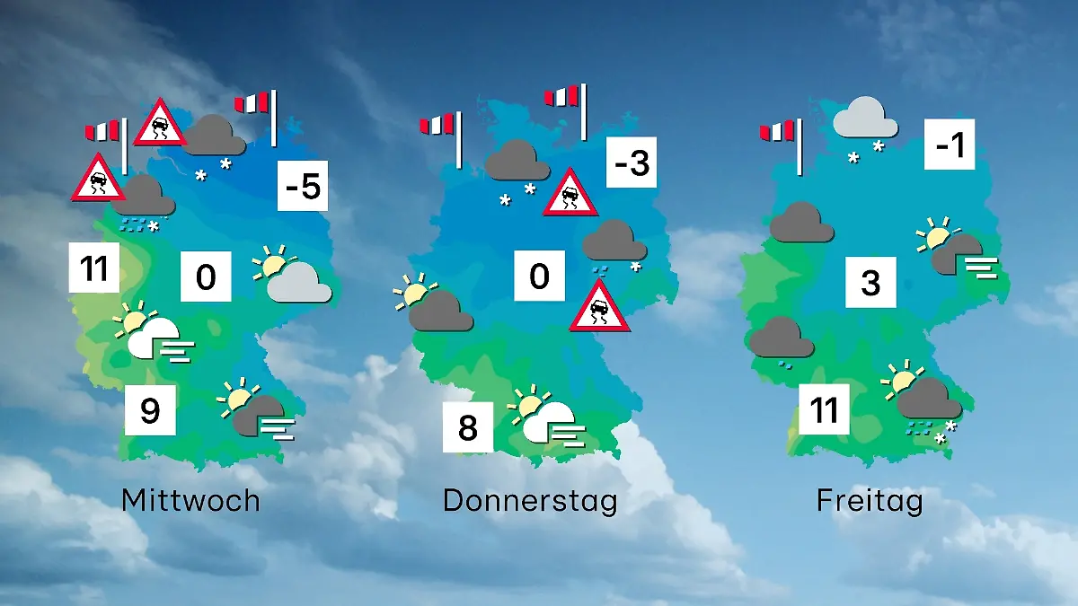 Kaum ist das Glätte-Wetter am Mittwoch im Norden abgezogen, geht es am Donnerstag im Osten wieder rund. Nach dem Freitag droht am Wochenende ebenfalls neue Glätte.