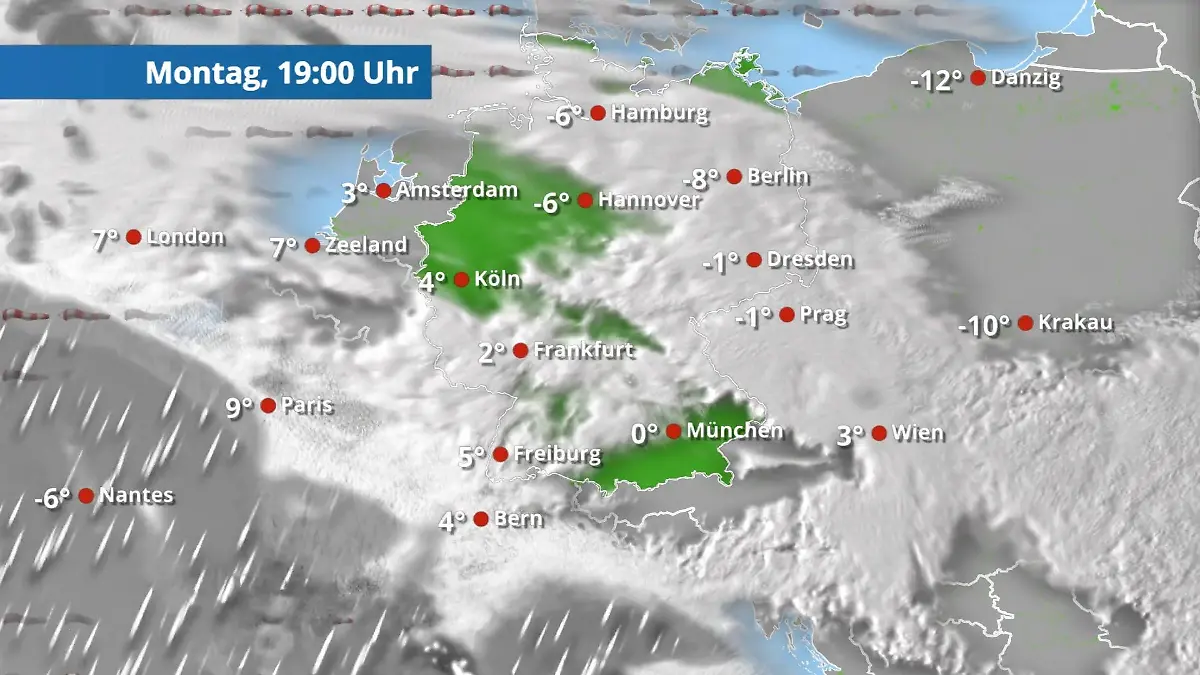 Von Südwesten neue Niederschläge - erst Regen, dann Glätte und Schnee Der Regen- und Wolkenfilm für 48 Stunden