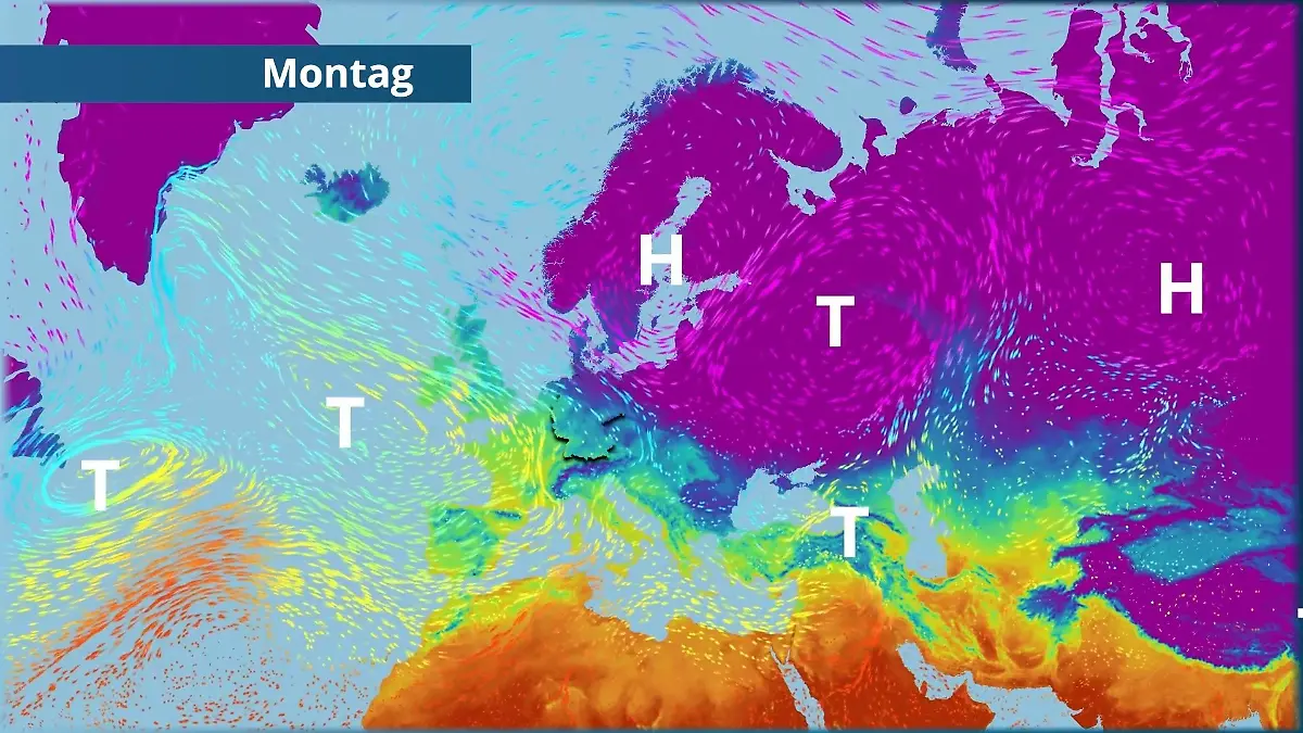 Eisige Winterluft und Grenzwetterlage über Deutschland Der Strömungsfilm für Europa für 5 Tage