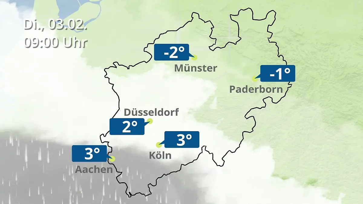 Nordrhein-Westfalen: Wie wird das Wetter? Regen- und Wolkenfilm für Köln, Düsseldorf und Münster