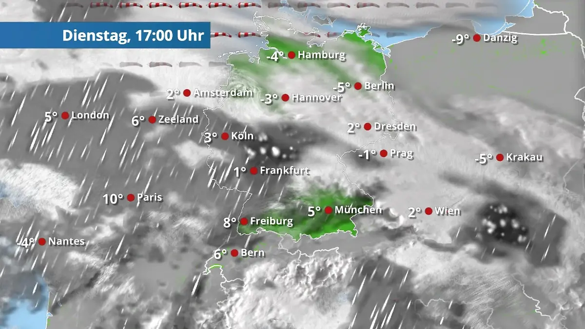 Regen und Schnee im Westen Deutschlands Der Regen- und Wolkenfilm für 48 Stunden