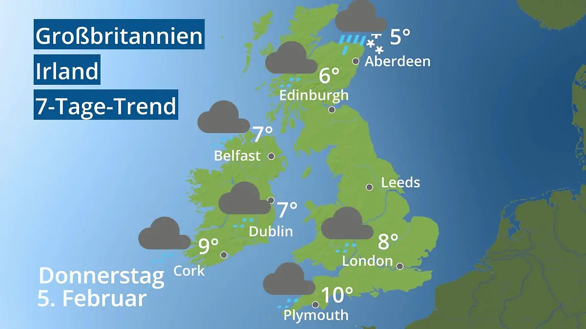 England, Schottland, Wales: Wie wird das Wetter? Video 7-Tage-Trend: Großbritannien und Irland