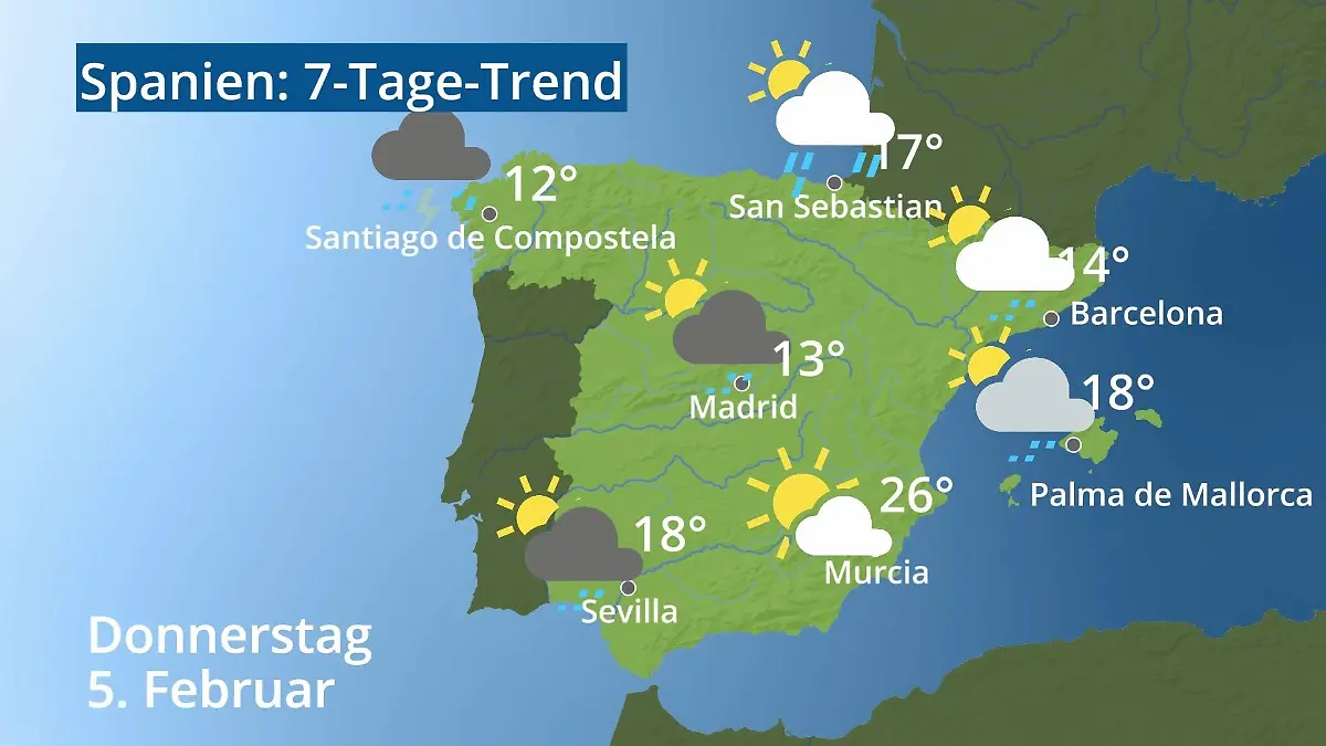 Spanien: Wie wird das Wetter? Video 7-Tage-Trend: Mallorca, Madrid, Barcelona