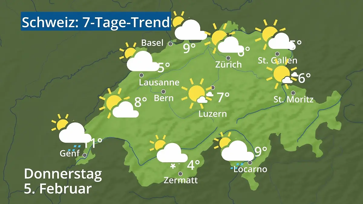 Schweiz: Wie wird das Wetter? Video 7-Tage-Trend: Bern, Basel, Genf, Zürich