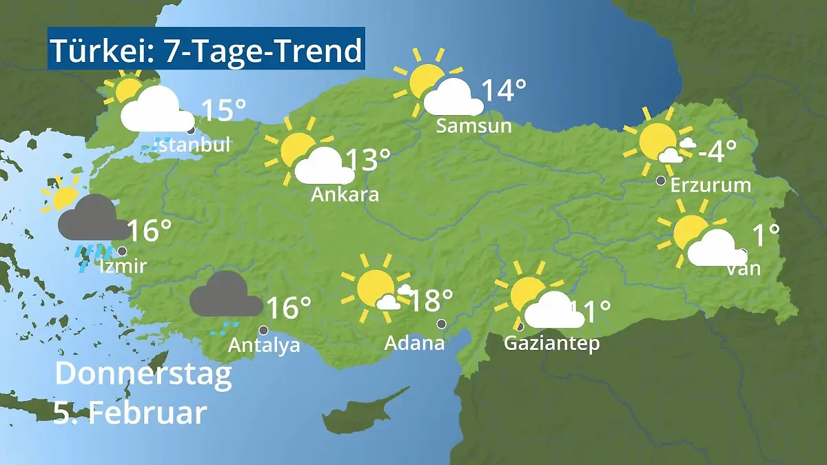 Türkei: Wie wird das Wetter? Video 7-Tage-Trend: Ankara, Istanbul, Izmir