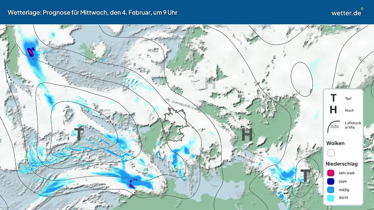 Die Wetterlage der kommenden 5 Tage Hochs und Tiefs über Europa