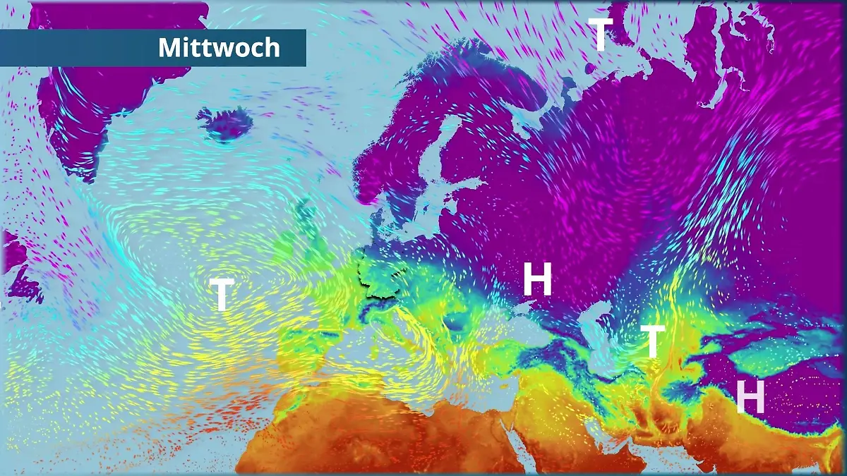 Tief nähert sich vom Atlantik Der Strömungsfilm für Europa für 5 Tage
