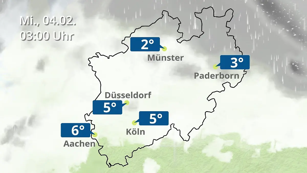 Nordrhein-Westfalen: Wie wird das Wetter? Regen- und Wolkenfilm für Köln, Düsseldorf und Münster