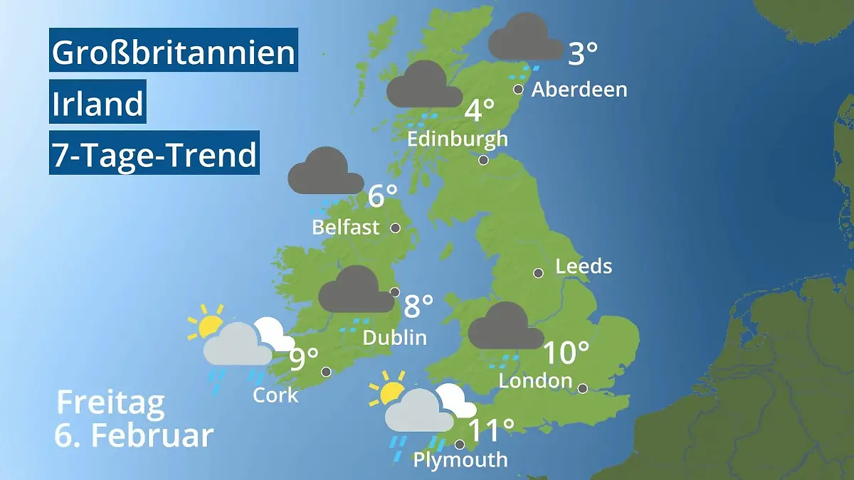 England, Schottland, Wales: Wie wird das Wetter? Video 7-Tage-Trend: Großbritannien und Irland