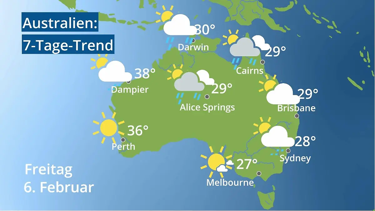 Australien: Wie wird das Wetter? Video 7-Tage-Trend: Sydney, Melbourne, Perth