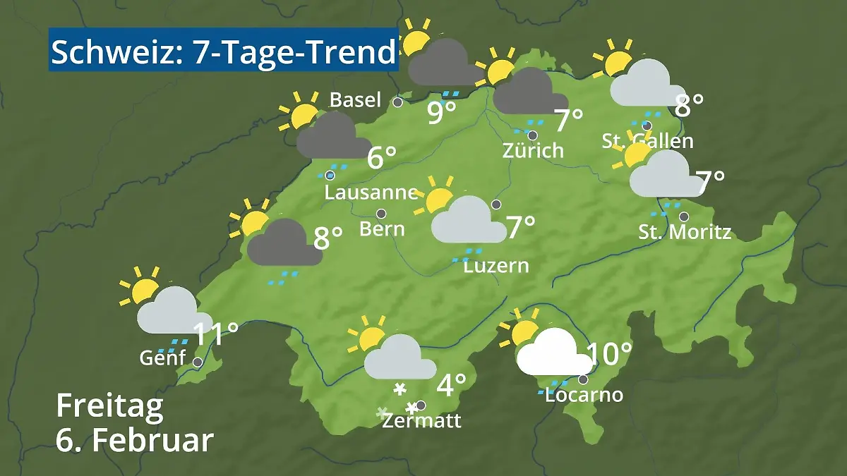 Schweiz: Wie wird das Wetter? Video 7-Tage-Trend: Bern, Basel, Genf, Zürich