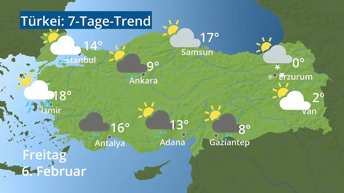 Türkei: Wie wird das Wetter? Video 7-Tage-Trend: Ankara, Istanbul, Izmir