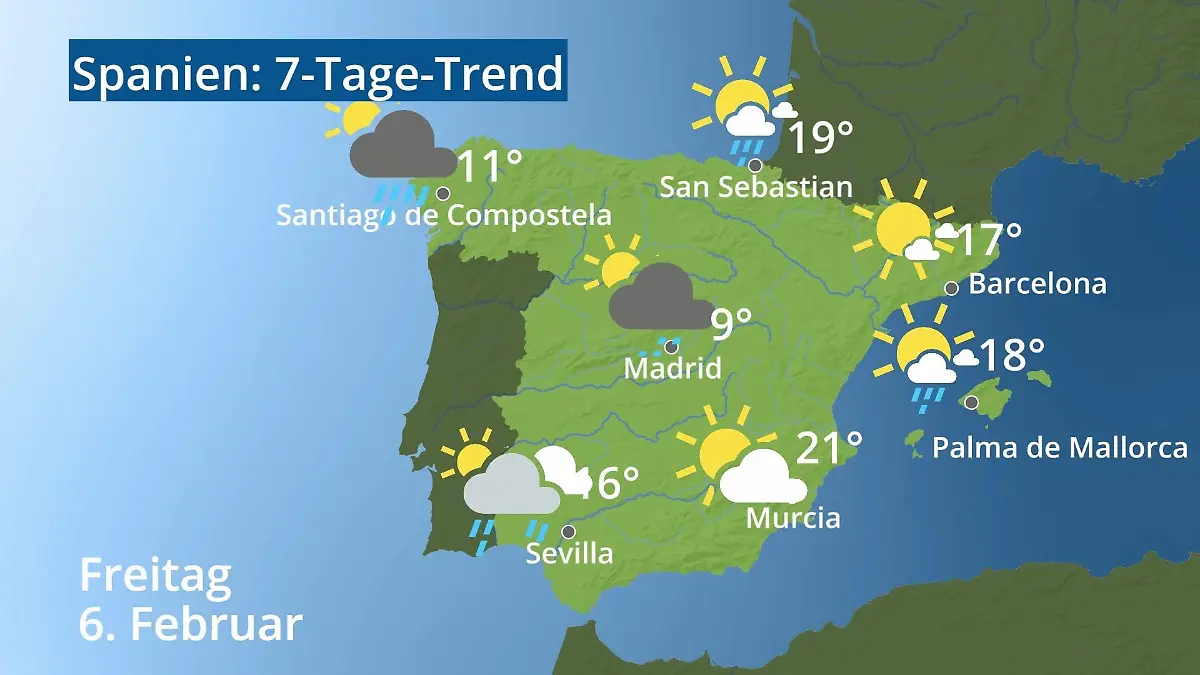 Spanien: Wie wird das Wetter? Video 7-Tage-Trend: Mallorca, Madrid, Barcelona