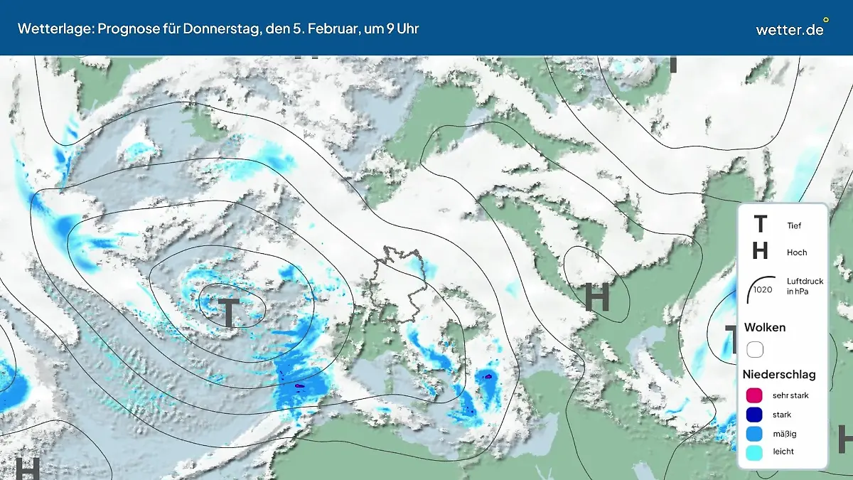 Die Wetterlage der kommenden 5 Tage Hochs und Tiefs über Europa