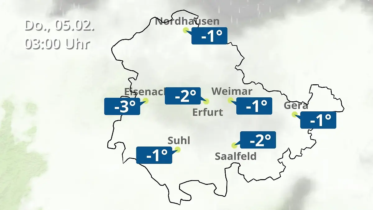 Thüringen: Wie wird das Wetter? Regen- und Wolkenfilm für Erfurt, Gera und Eisenach