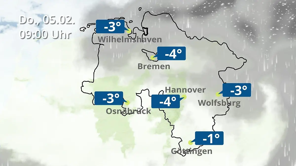 Bremen und Niedersachsen: Wie wird das Wetter? Regen- und Wolkenfilm für Hannover, Osnabrück und Wolfsburg