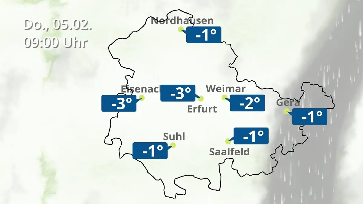 Thüringen: Wie wird das Wetter? Regen- und Wolkenfilm für Erfurt, Gera und Eisenach