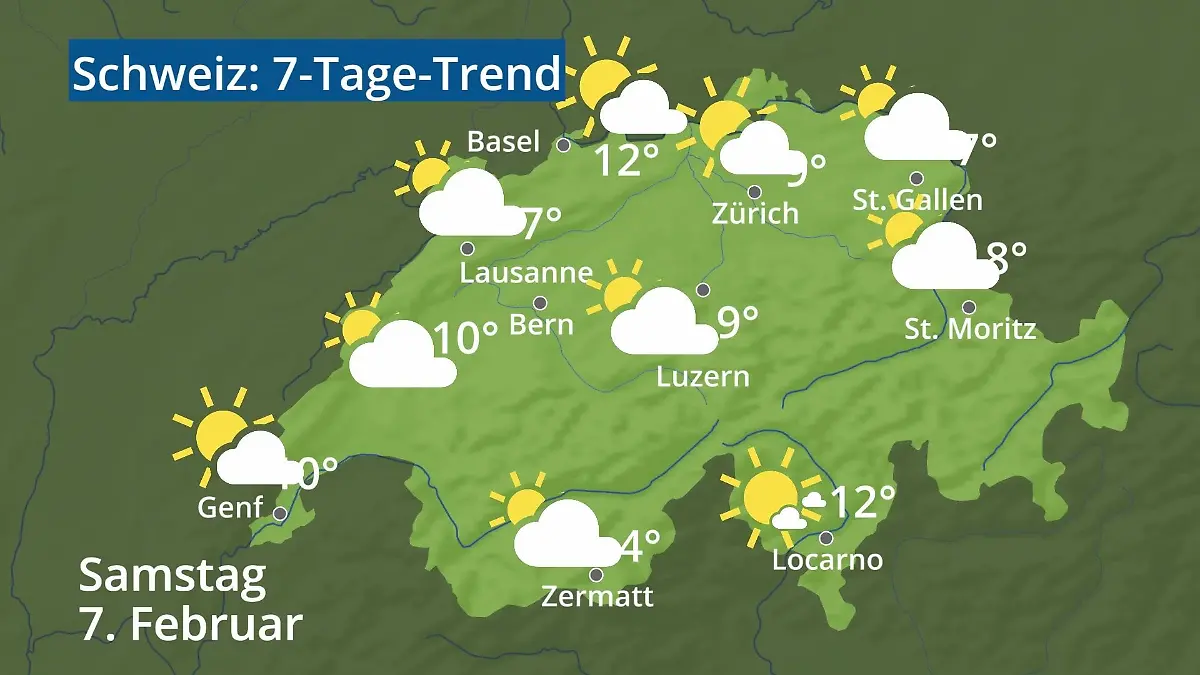 Schweiz: Wie wird das Wetter? Video 7-Tage-Trend: Bern, Basel, Genf, Zürich