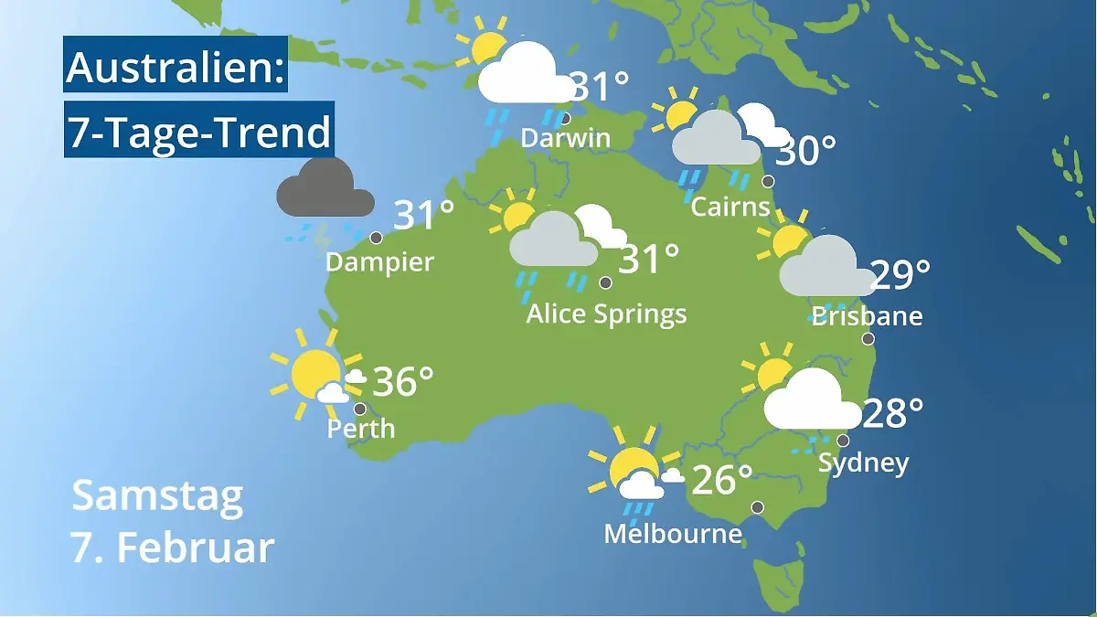 Australien: Wie wird das Wetter? Video 7-Tage-Trend: Sydney, Melbourne, Perth