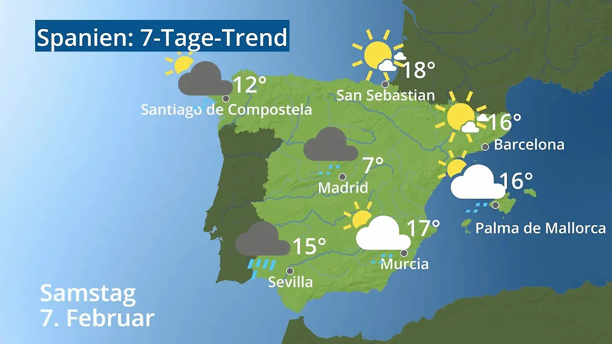Spanien: Wie wird das Wetter? Video 7-Tage-Trend: Mallorca, Madrid, Barcelona