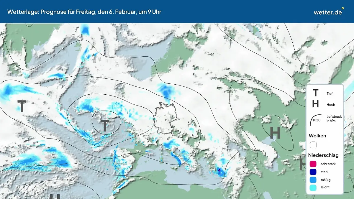 Die Wetterlage der kommenden 5 Tage Hochs und Tiefs über Europa