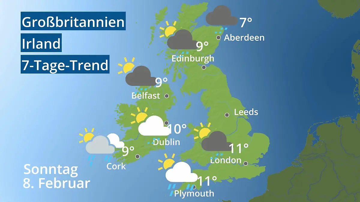 England, Schottland, Wales: Wie wird das Wetter? Video 7-Tage-Trend: Großbritannien und Irland