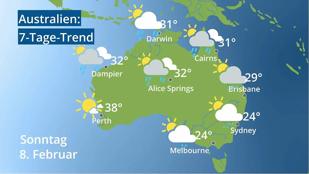 Australien: Wie wird das Wetter? Video 7-Tage-Trend: Sydney, Melbourne, Perth
