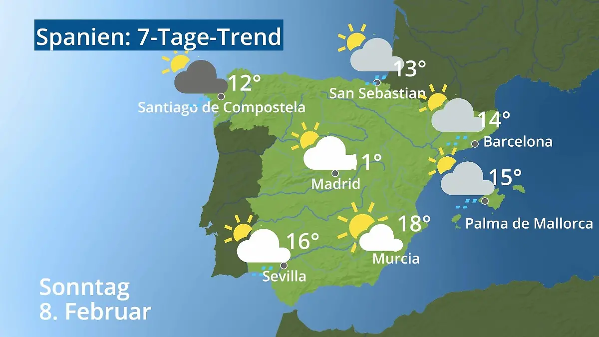 Spanien: Wie wird das Wetter? Video 7-Tage-Trend: Mallorca, Madrid, Barcelona