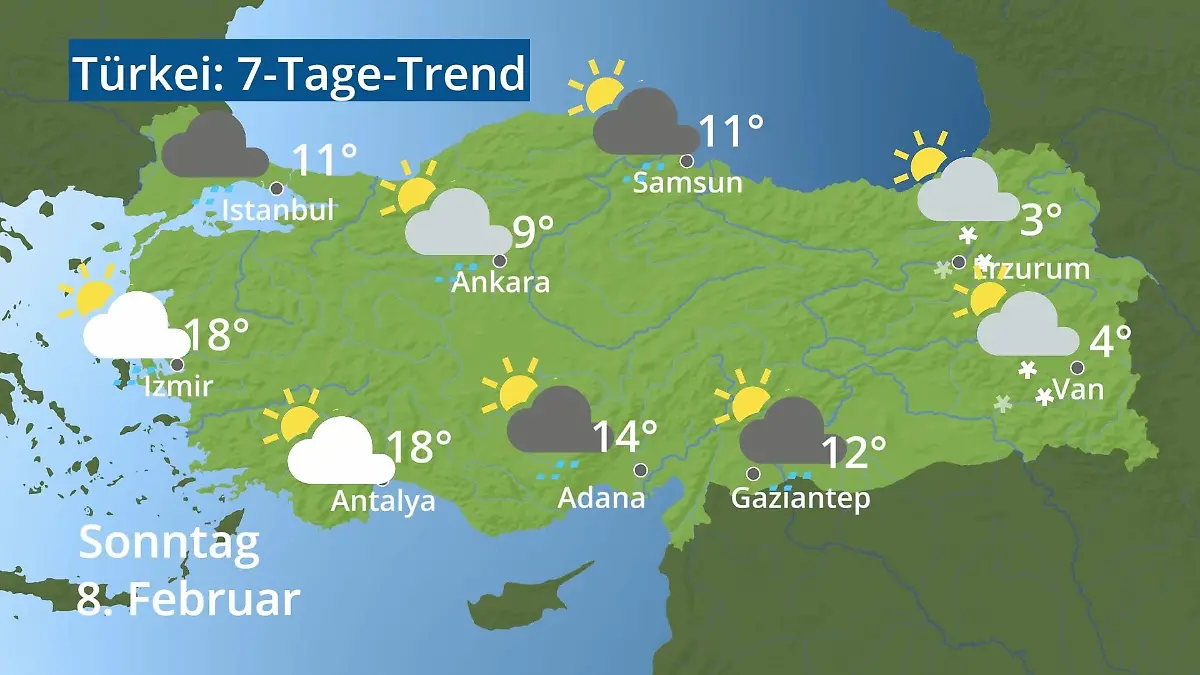 Türkei: Wie wird das Wetter? Video 7-Tage-Trend: Ankara, Istanbul, Izmir