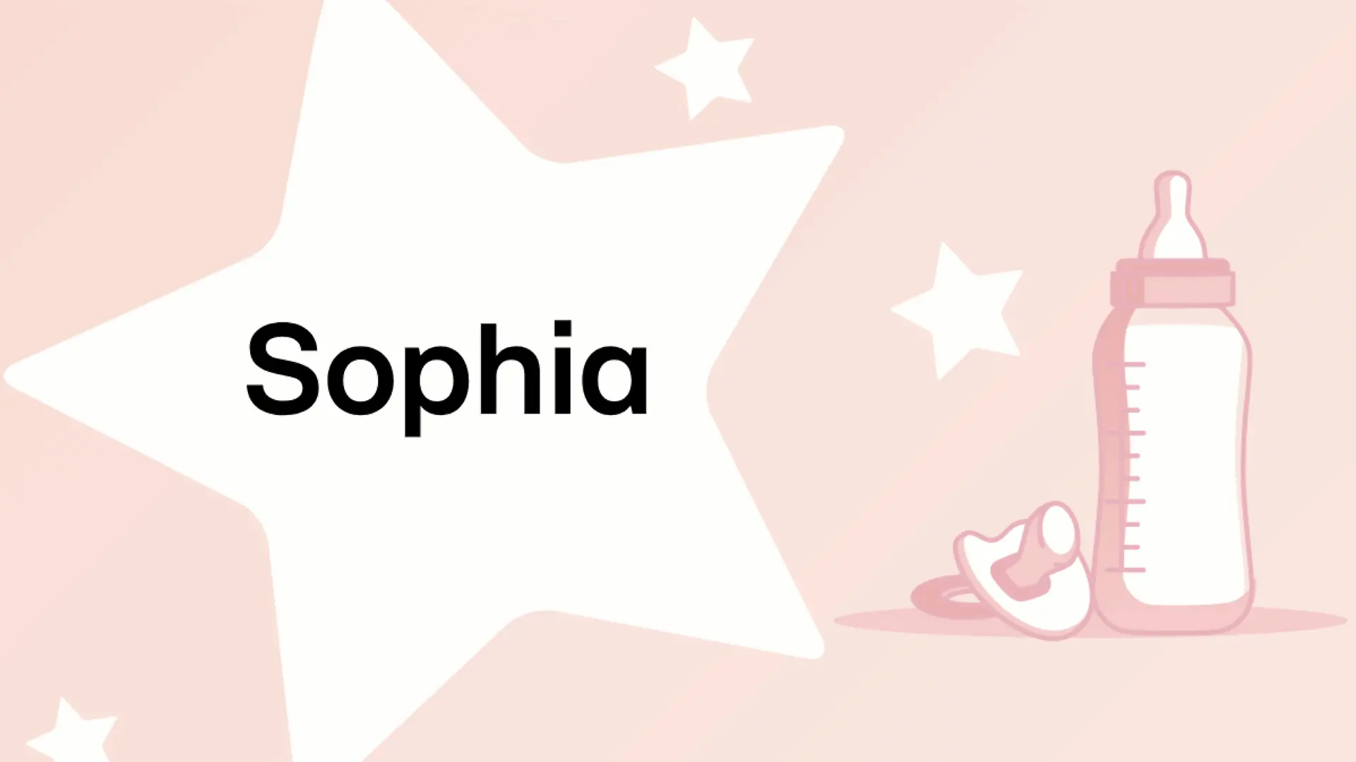 Schriftzug des Vornamens Sophia auf rosa Hintergrund mit Sternen.