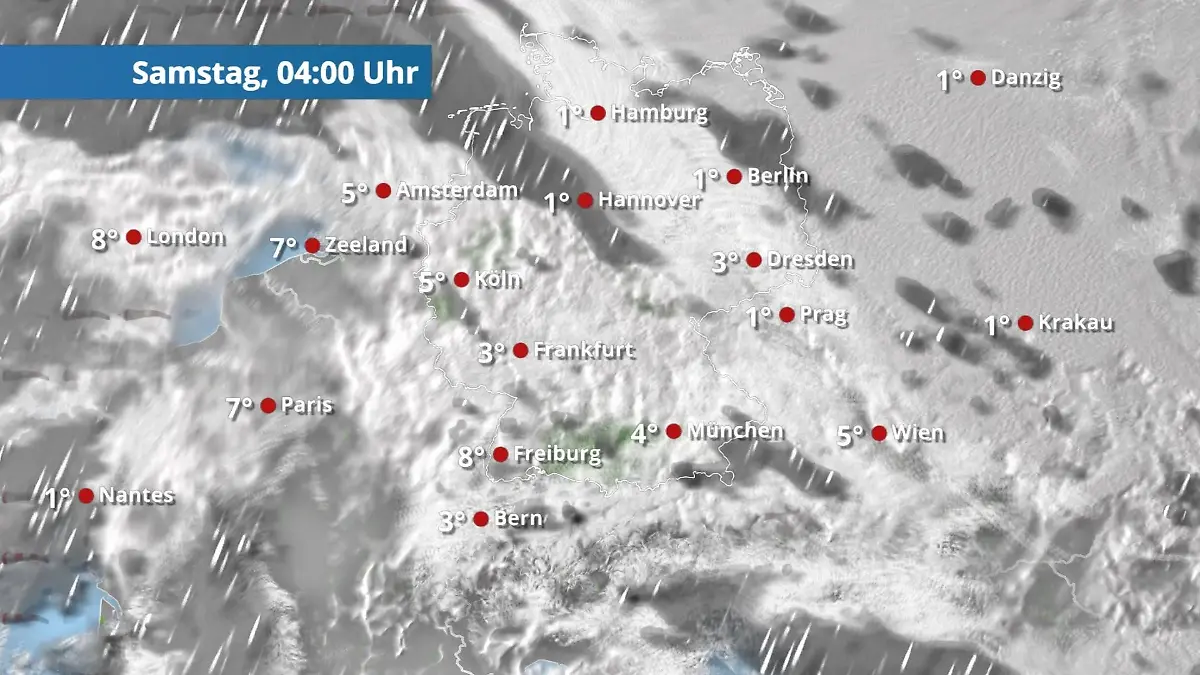 Regenband zieht nach Nordosten Der Regen- und Wolkenfilm für 48 Stunden