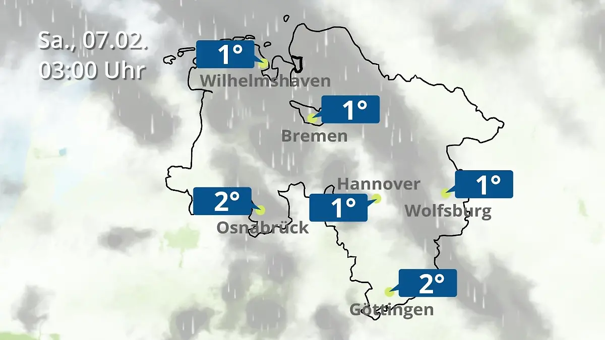 Bremen und Niedersachsen: Wie wird das Wetter? Regen- und Wolkenfilm für Hannover, Osnabrück und Wolfsburg