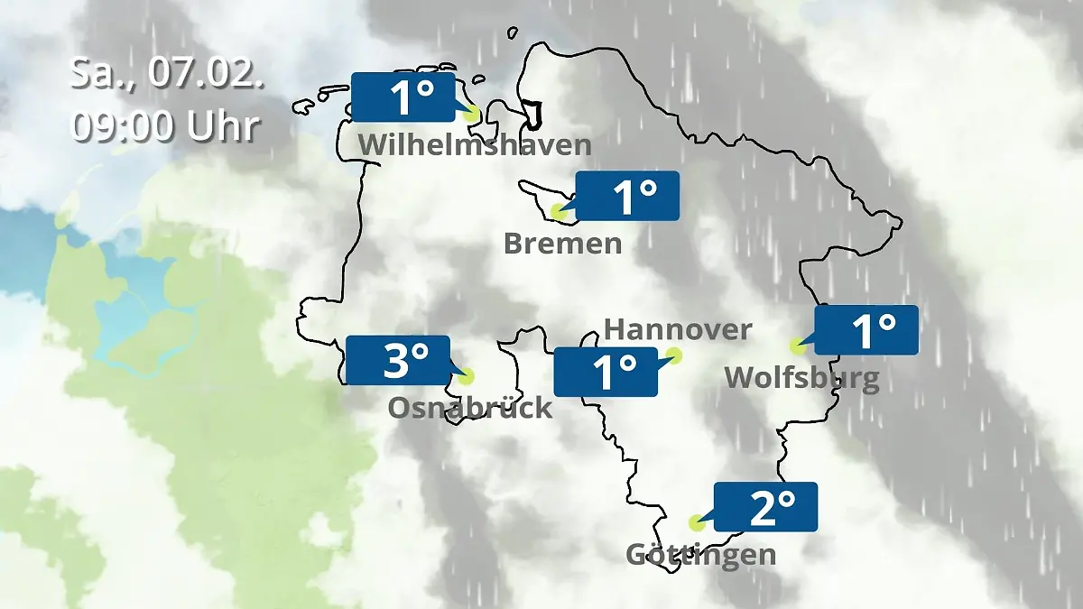 Bremen und Niedersachsen: Wie wird das Wetter? Regen- und Wolkenfilm für Hannover, Osnabrück und Wolfsburg