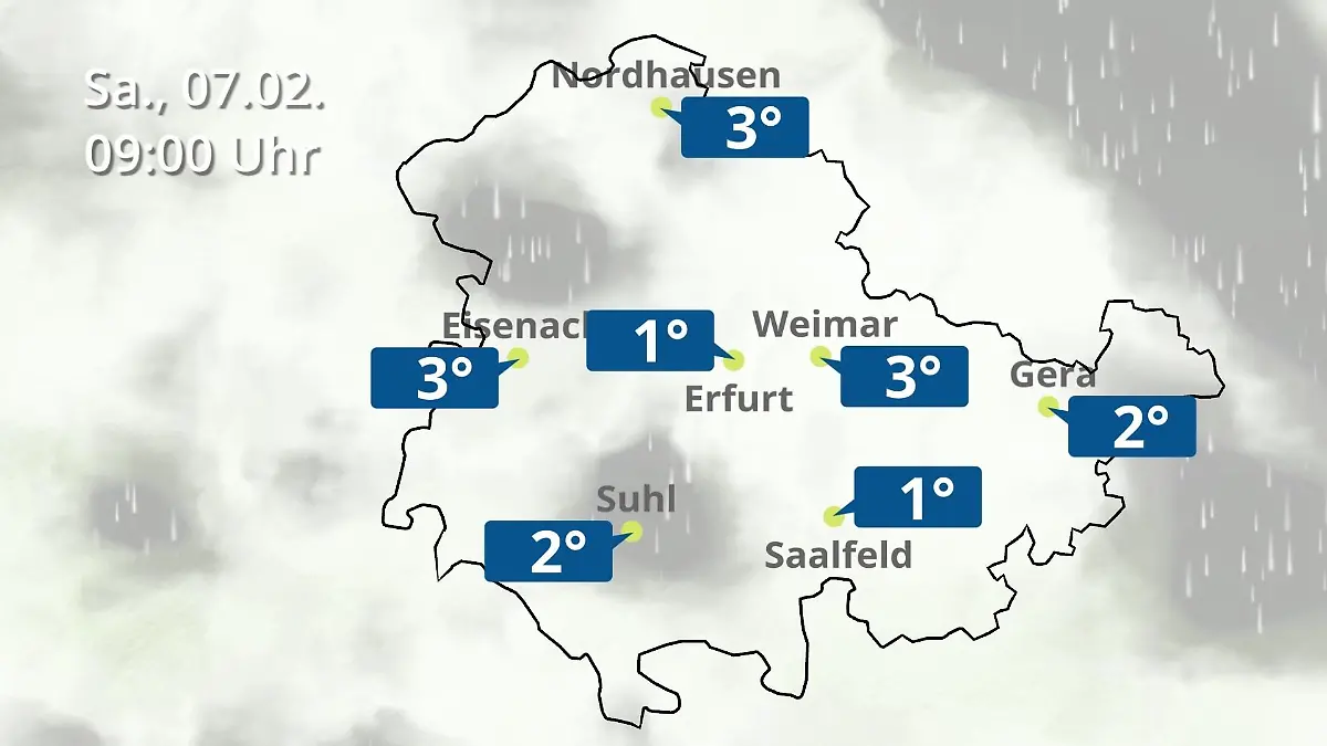 Thüringen: Wie wird das Wetter? Regen- und Wolkenfilm für Erfurt, Gera und Eisenach