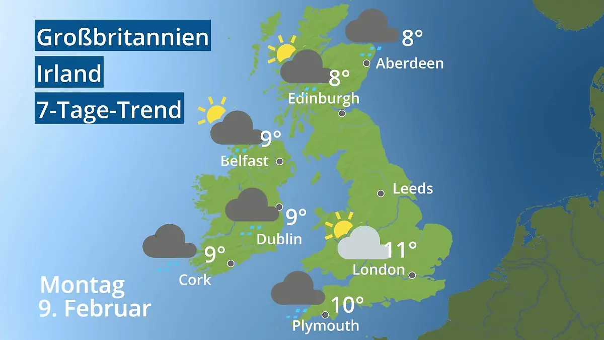 England, Schottland, Wales: Wie wird das Wetter? Video 7-Tage-Trend: Großbritannien und Irland