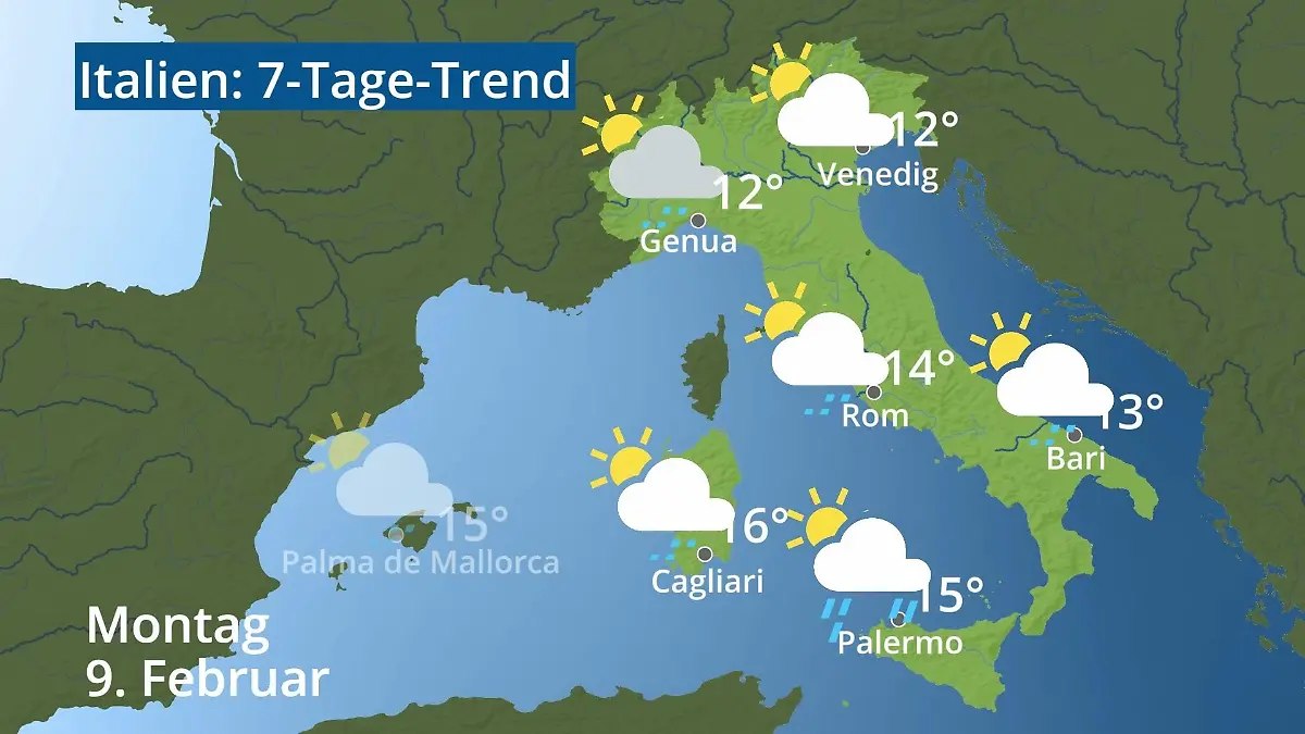 Italien: Wie wird das Wetter? Video 7-Tage-Trend: Rom, Venedig, Sizilien, Sardinien