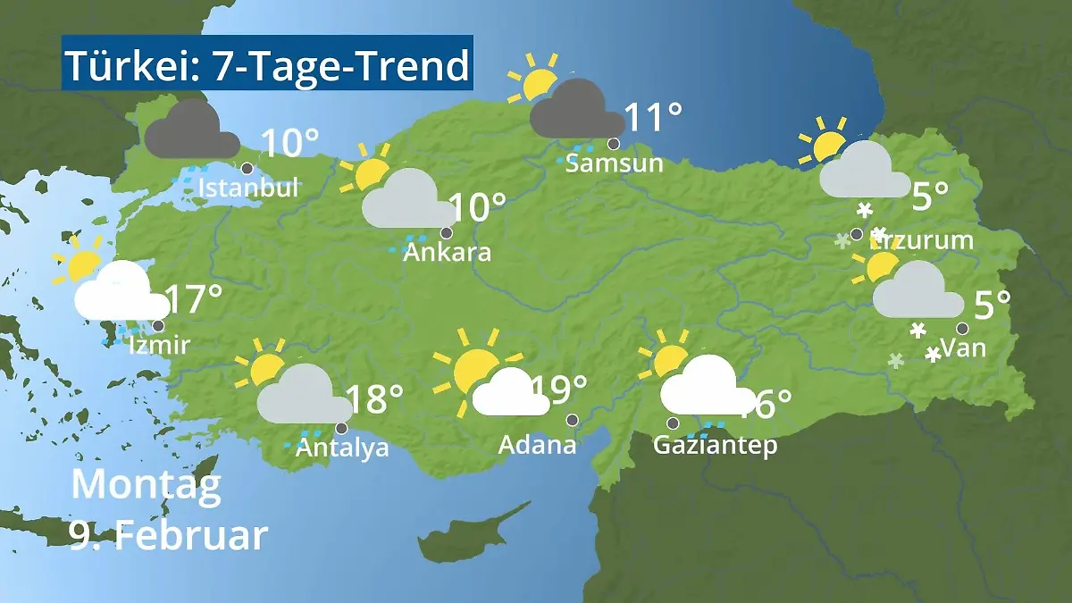 Türkei: Wie wird das Wetter? Video 7-Tage-Trend: Ankara, Istanbul, Izmir
