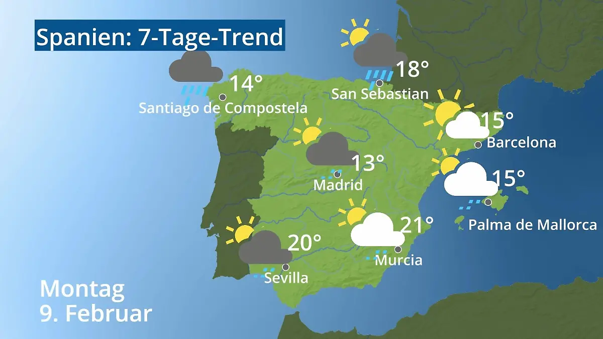 Spanien: Wie wird das Wetter? Video 7-Tage-Trend: Mallorca, Madrid, Barcelona