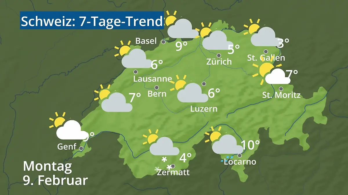 Schweiz: Wie wird das Wetter? Video 7-Tage-Trend: Bern, Basel, Genf, Zürich