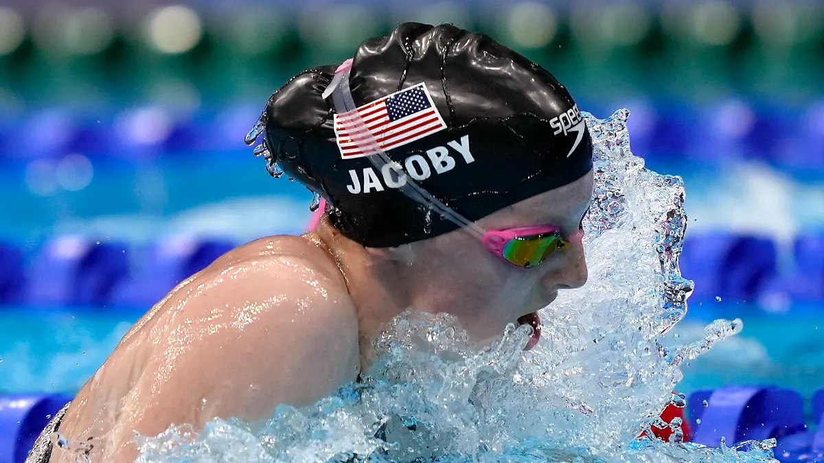 Lydia Jacoby of the United States swims in the final of the women's 100-meter breaststroke at the 2020 Summer Olympics, Tuesday, July 27, 2021, in Tokyo, Japan. (AP Photo/Martin Meissner)