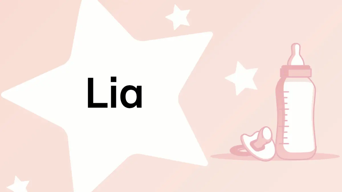 Schriftzug des Vornamens Lia auf rosa Hintergrund mit Sternen