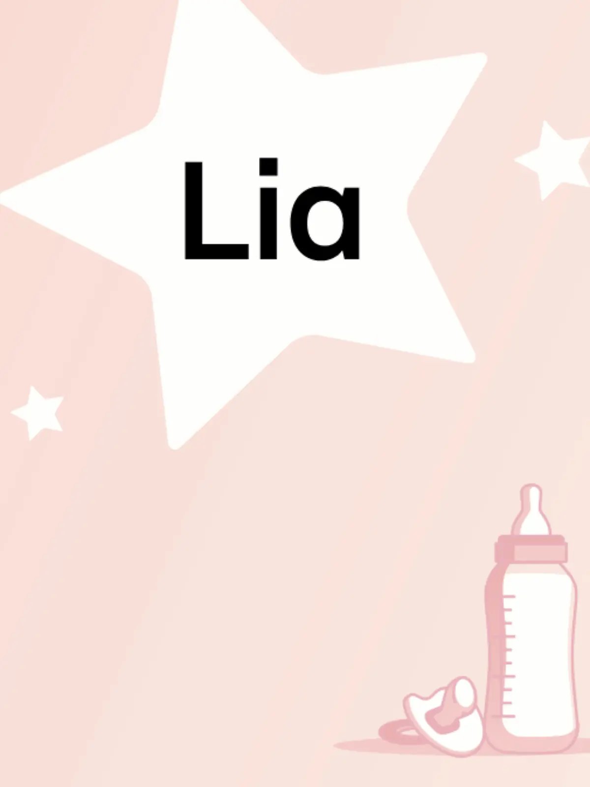 Schriftzug des Vornamens Lia auf rosa Hintergrund mit Sternen