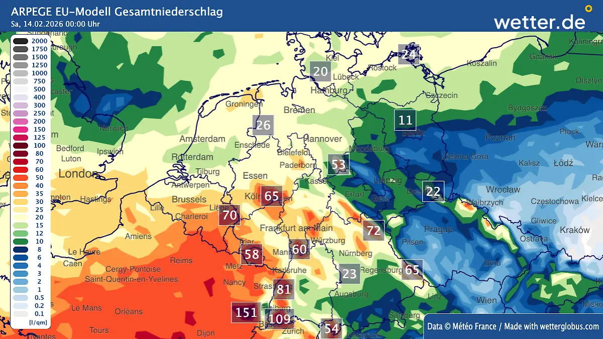 Regenprognose bis einschließlich Freitag