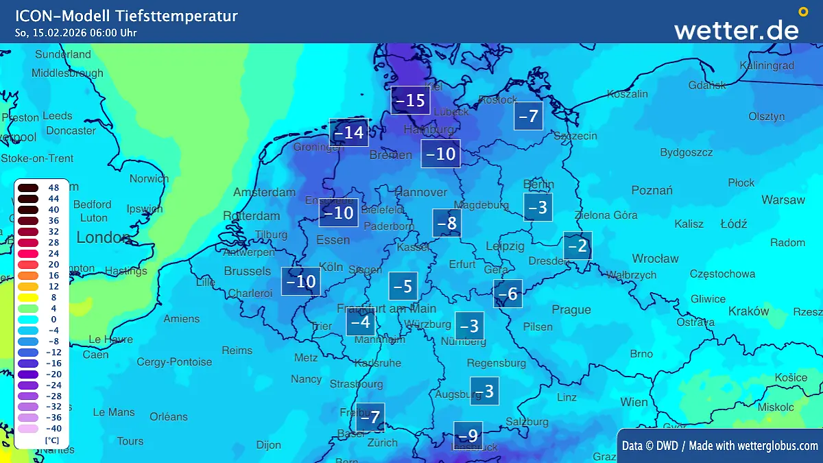 Tiefstwerte Deutschland am Sonntag.
