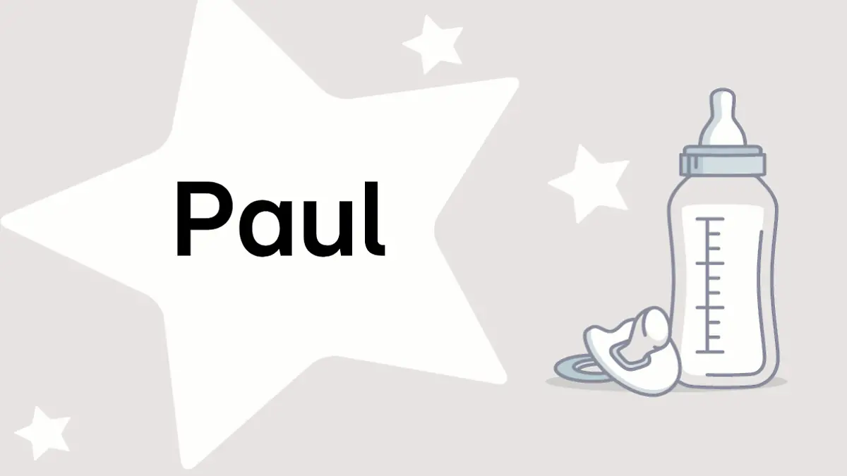 Schriftzug des Vornamens Paul auf grauem Hintergrund mit Sternen